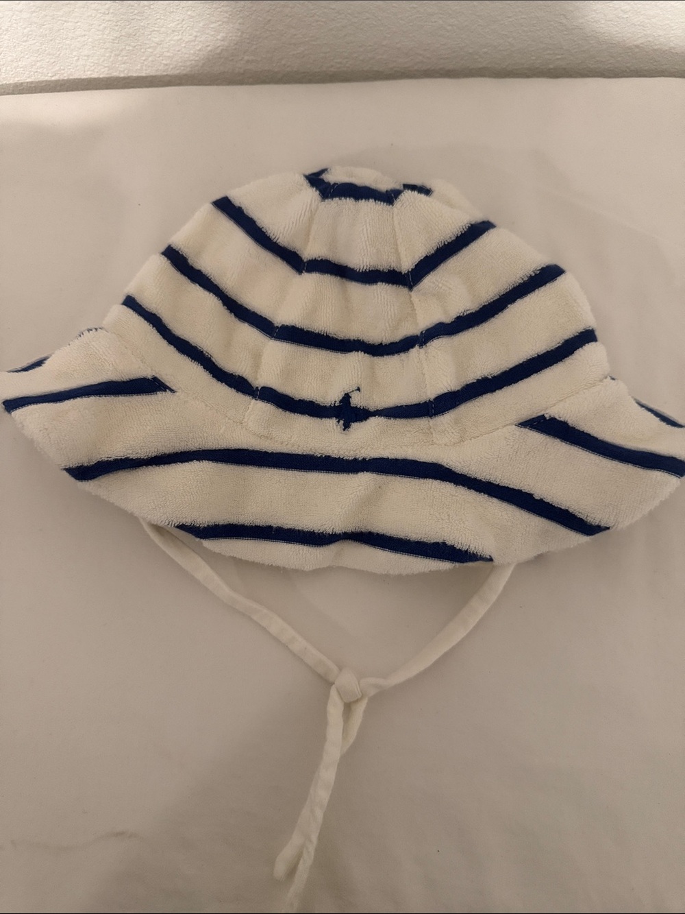 Polo by Ralph Lauren White and Navy Blue Striped Kids Bucket Hat